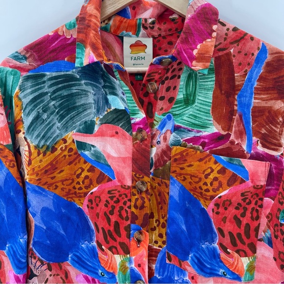 Farm Rio Anthropologie Linen Jungle Print Relaxed Linen Romper Long Sleeve Small - Picture 4 of 15